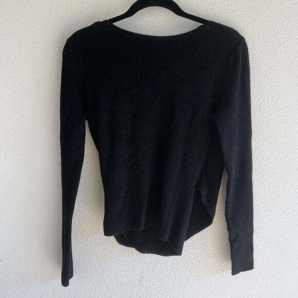 Anthropologie Moth Liza Faux Wrap Long Sleeve Sweater Women’s Medium Black Rib - Picture 2 of 7